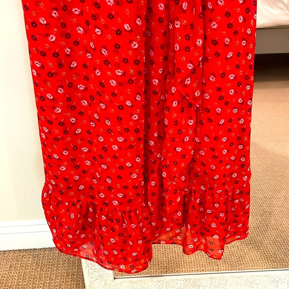 Madewell Red Floral Ruffle Strap Wrap Dress - Picture 6 of 10